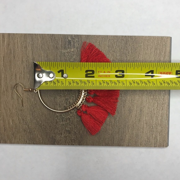 Boho Red Fringe Earrings - Picture 3 of 3